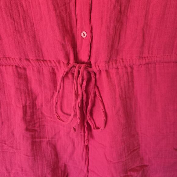 Old Navy Womens Medium Cotton Crinkle Gauze Romper Pink Beach Barbie Lightweight - Picture 4 of 7